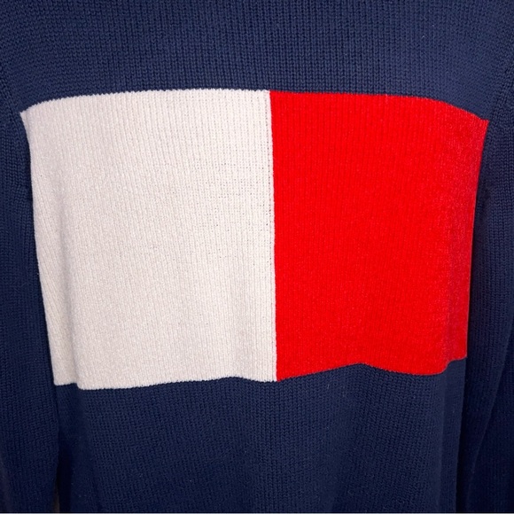 Large Tommy Hilfiger Blue Red White Colorblock Mens Sweater Preppy Academia - Picture 3 of 11